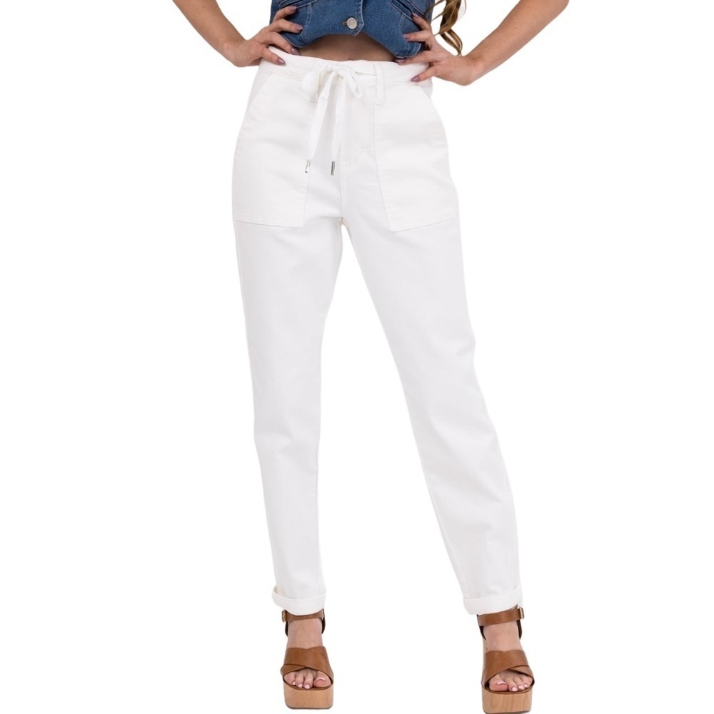 Judy Blue Women's Jeans Size 0 / 24 Ivory High Waist Drawstring Pockets NWT